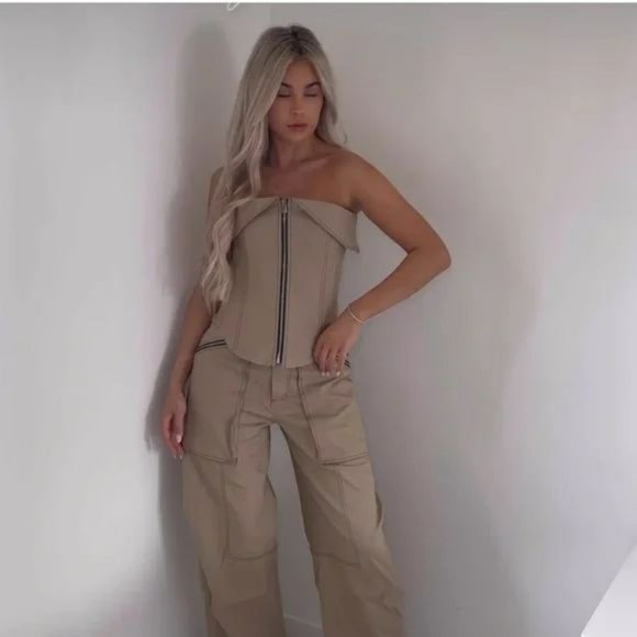 ZARA TOPSTITCHED ZIPPER BUSTIER - Picture 8 of 13